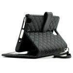 Wholesale Note 3 Quilted Flip Leather Wallet Case w Stand and Strap (Black)